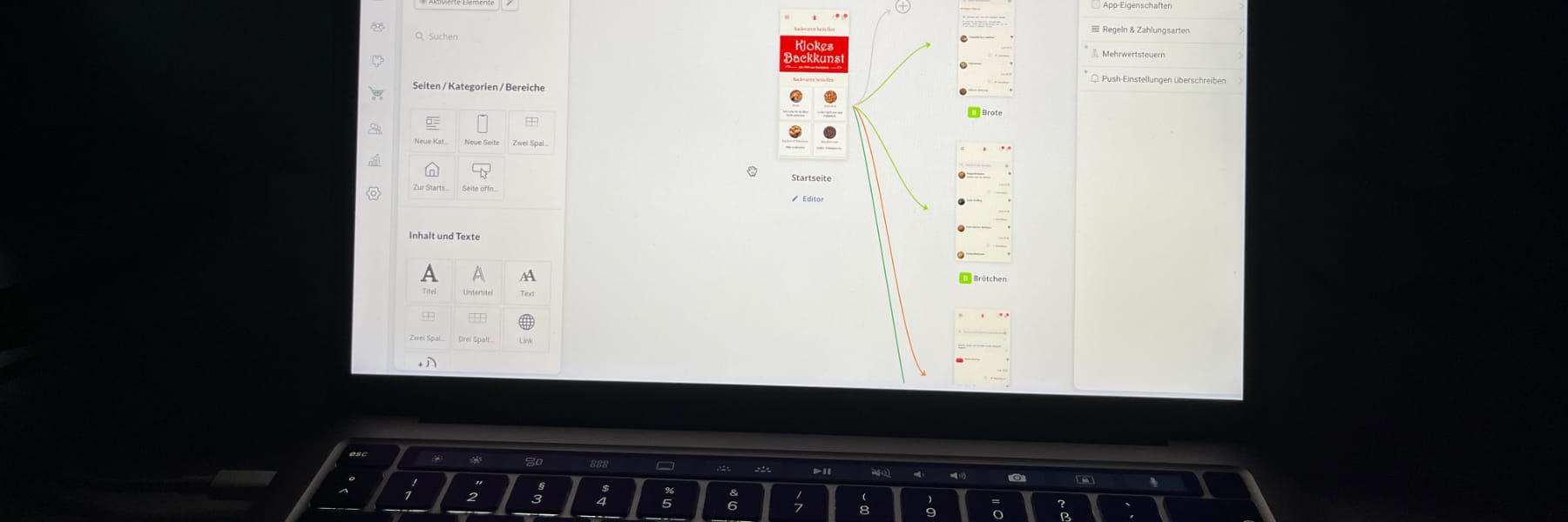 Die Oberfläche einer Lowcode-Plattform für die App der Bäckerei Kloke Paderborn